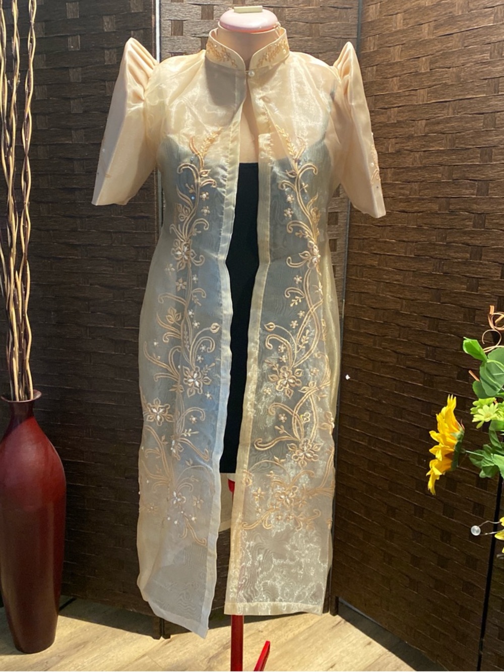 Filipiniana Modern Blazer Long Bolero Cream Embroidery Design
